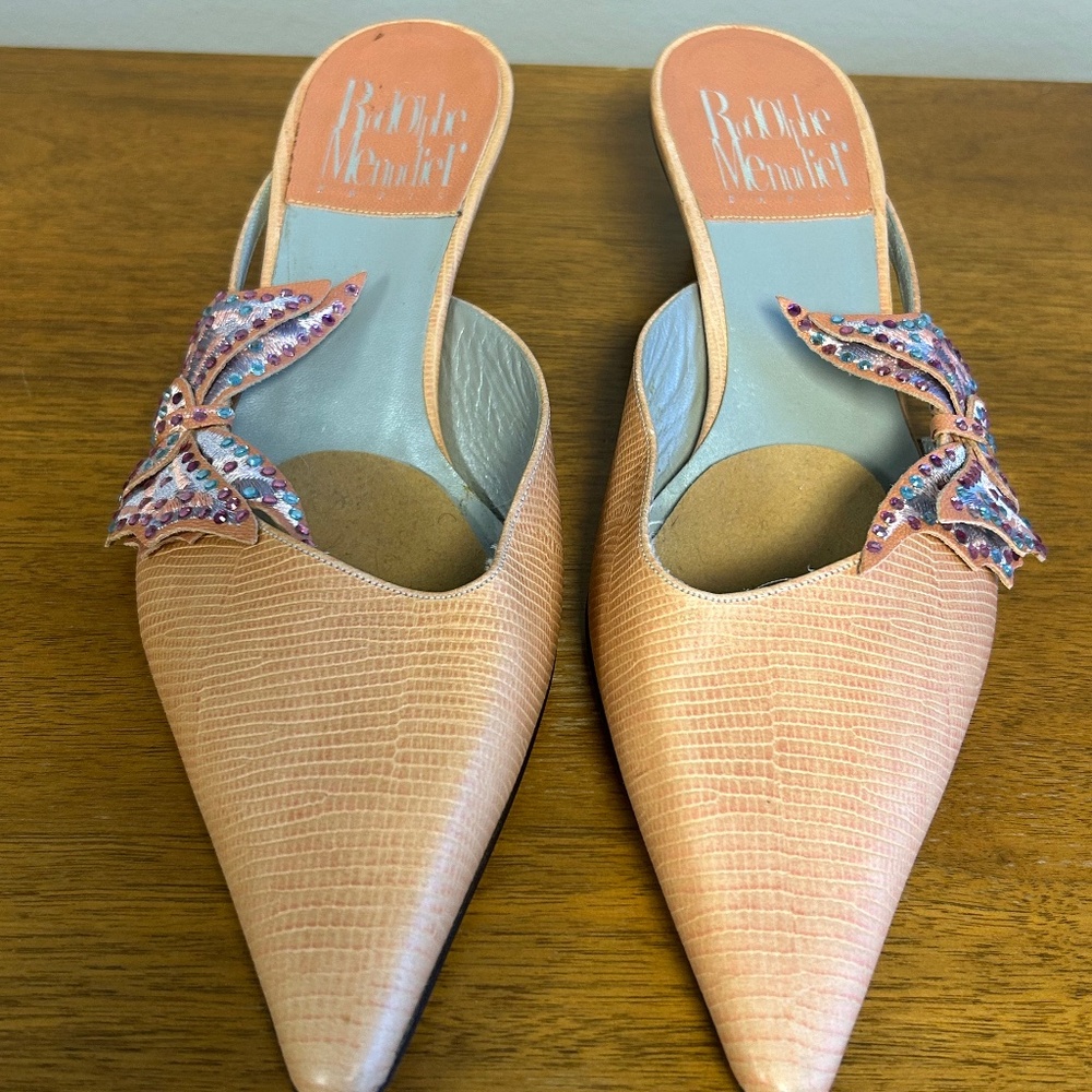 Rodolphe Menudier Blush Pink Mules with Rhinestone Bow Size 36.5 FR